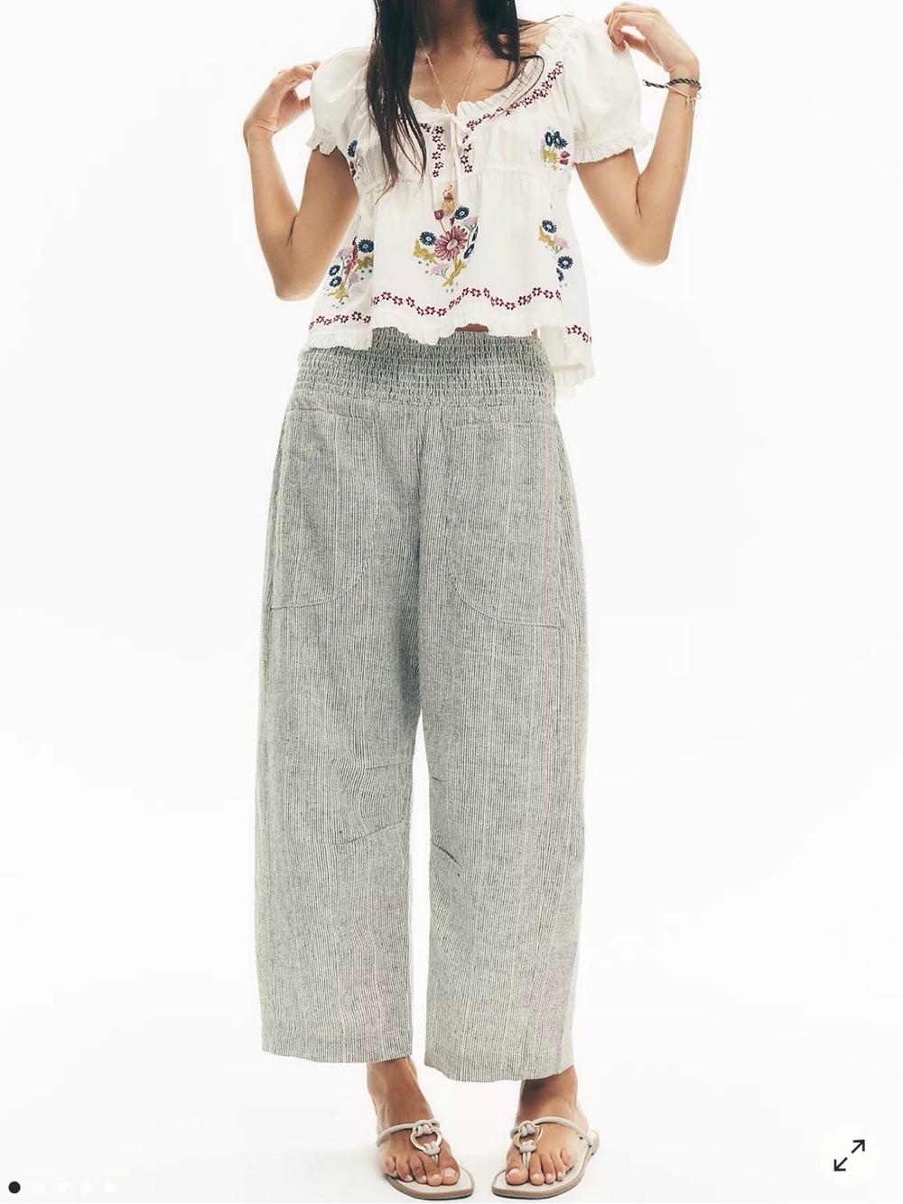 Anthropologie Light Gray Wide-Leg Smocked-Waist Pants
